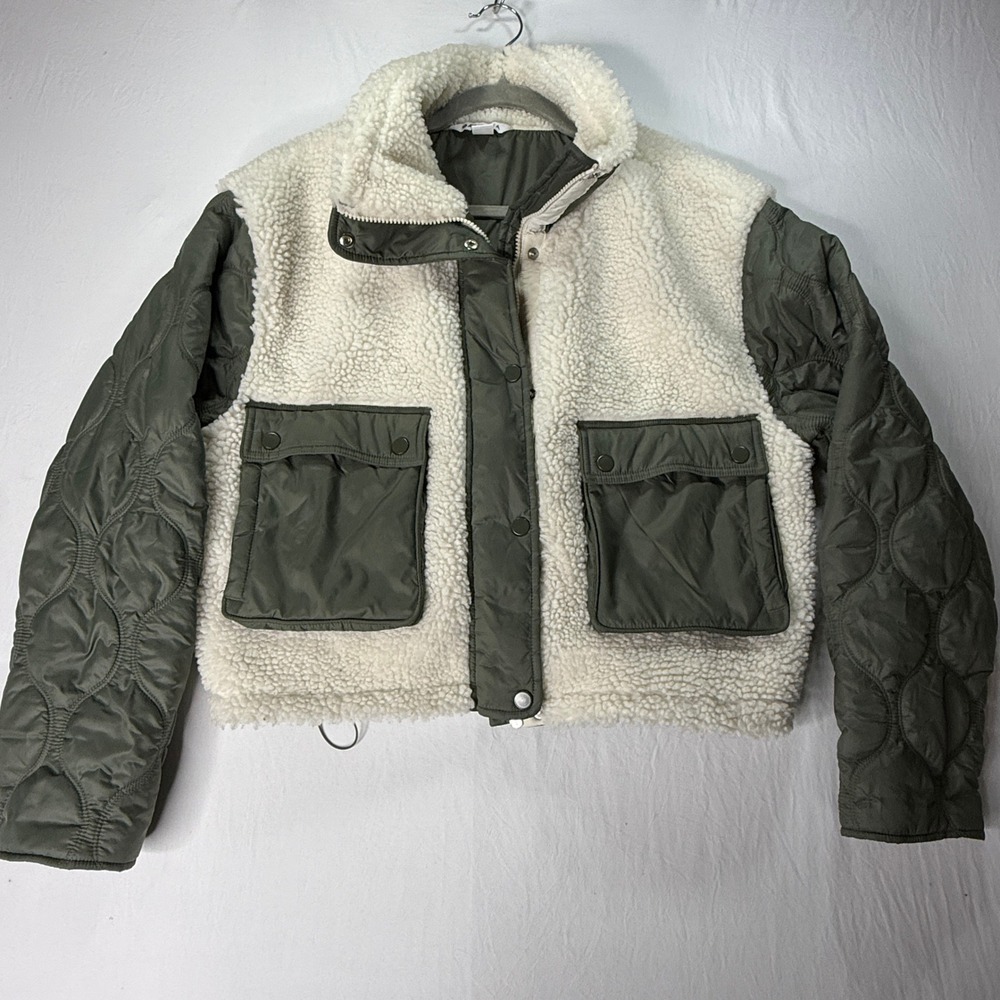 Athleta Olive Green and Cream Sherpa Utility Jacket